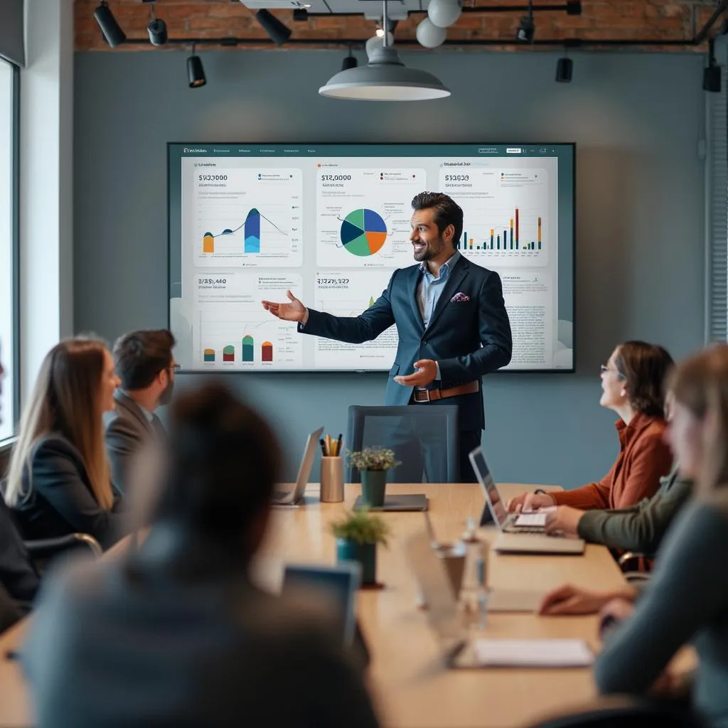 Consultant presenting dashboard to clients